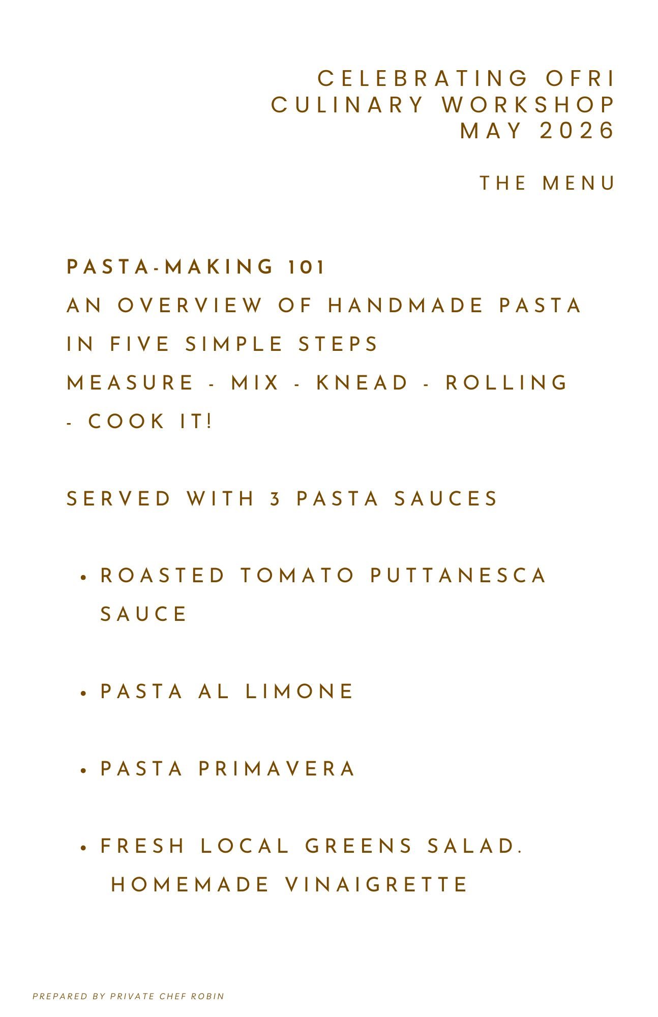 Culinary Workshop Sample Menu
