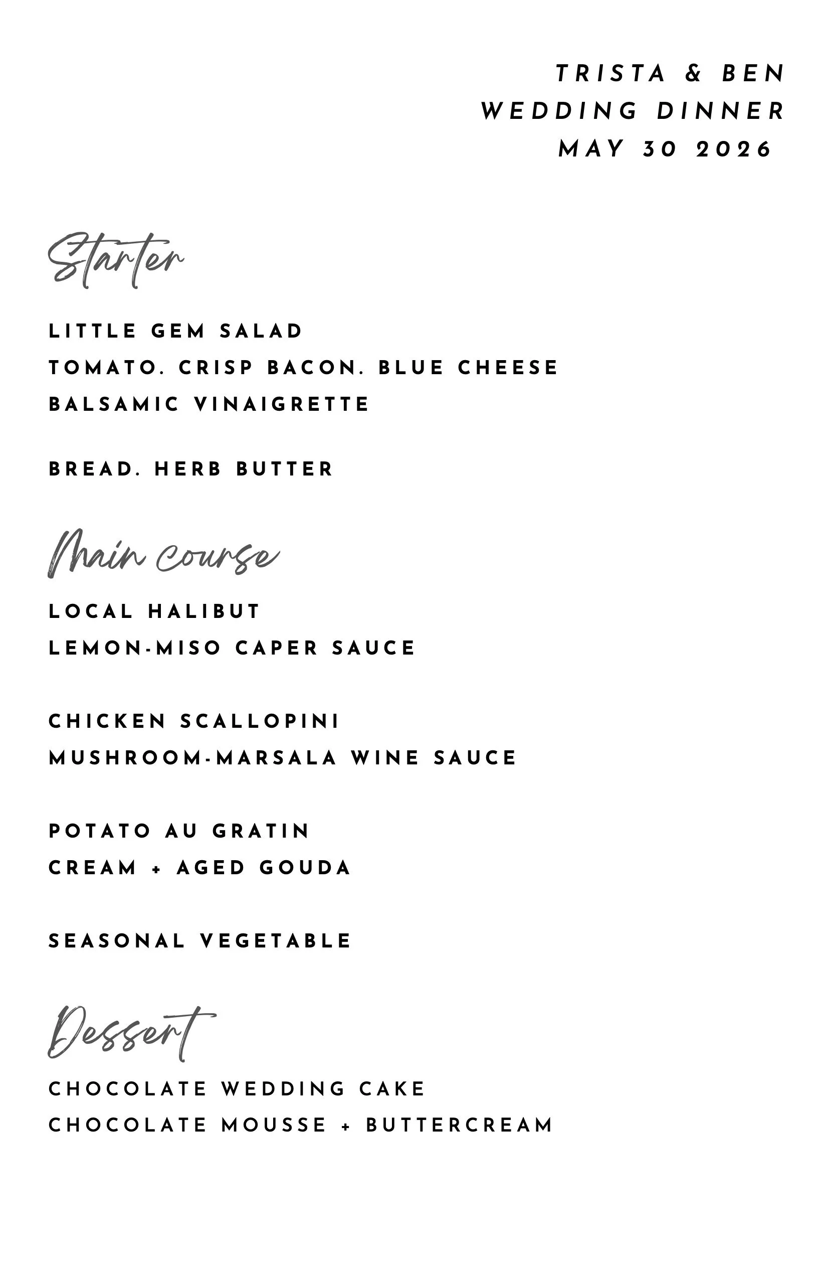 Wedding Menu Sample 1