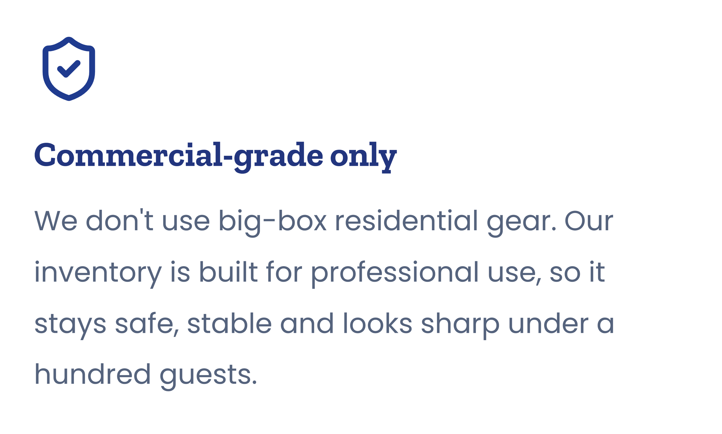 Text indicating that the item is for commercial use only and explaining the inventory's purpose and quality.