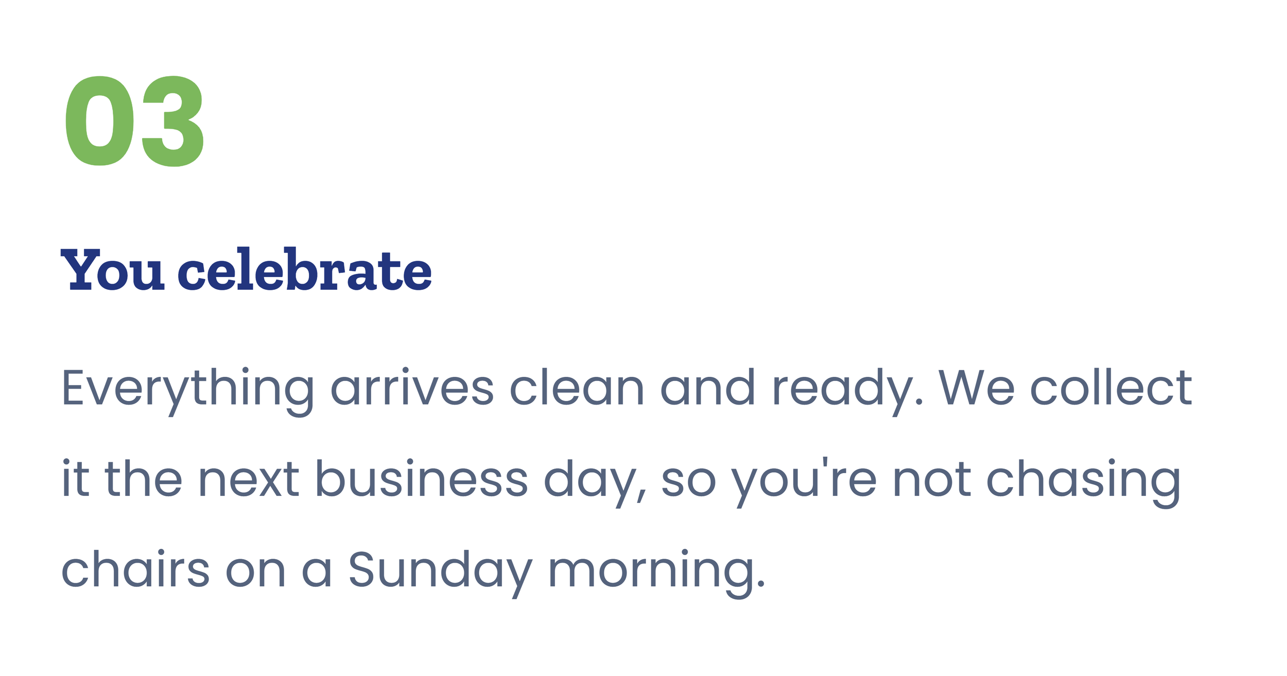 Text about celebrating and preparing for a new business day, emphasizing clean and ready items, and avoiding frantic behavior.