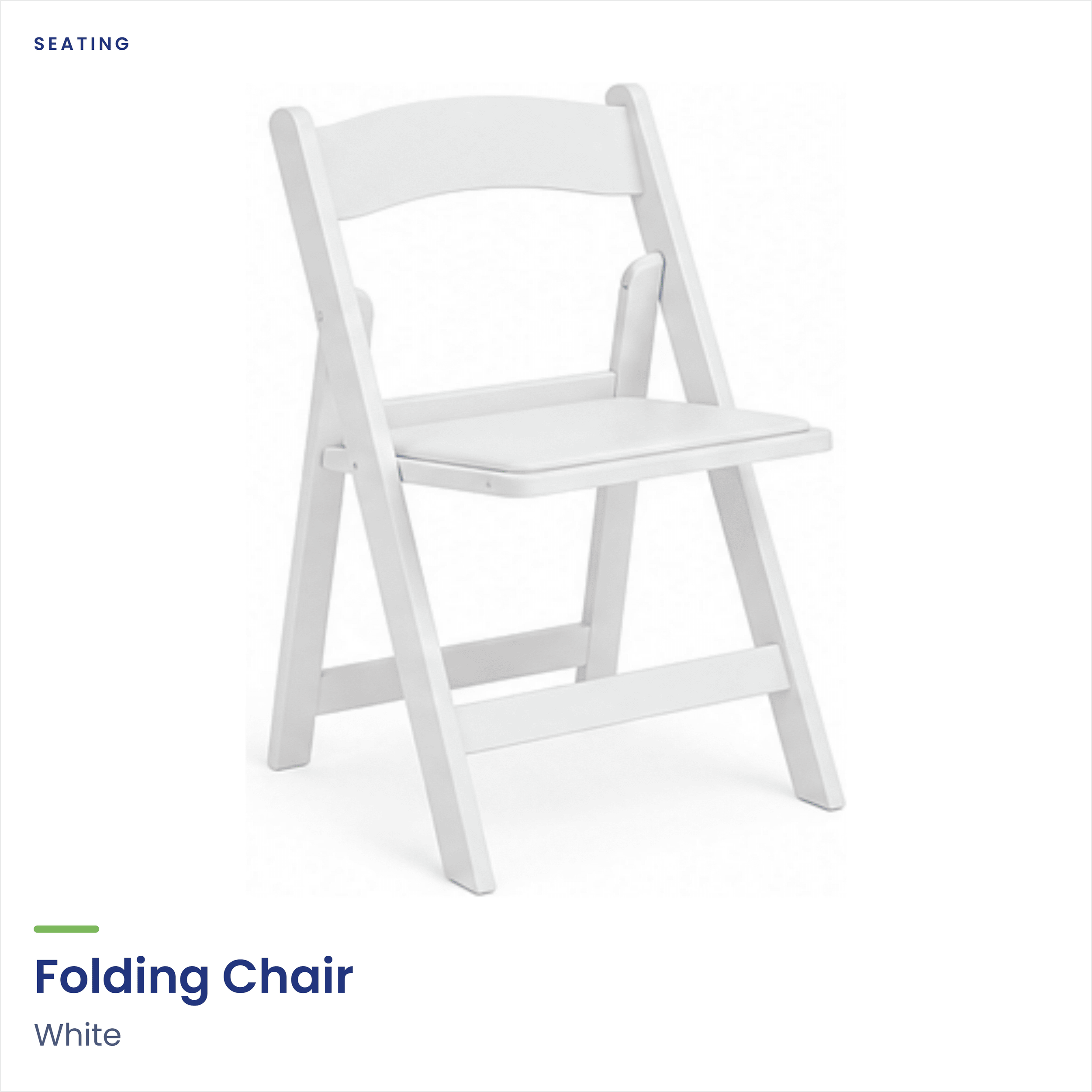 A white folding chair with a curved backrest and flat seat on a white background.