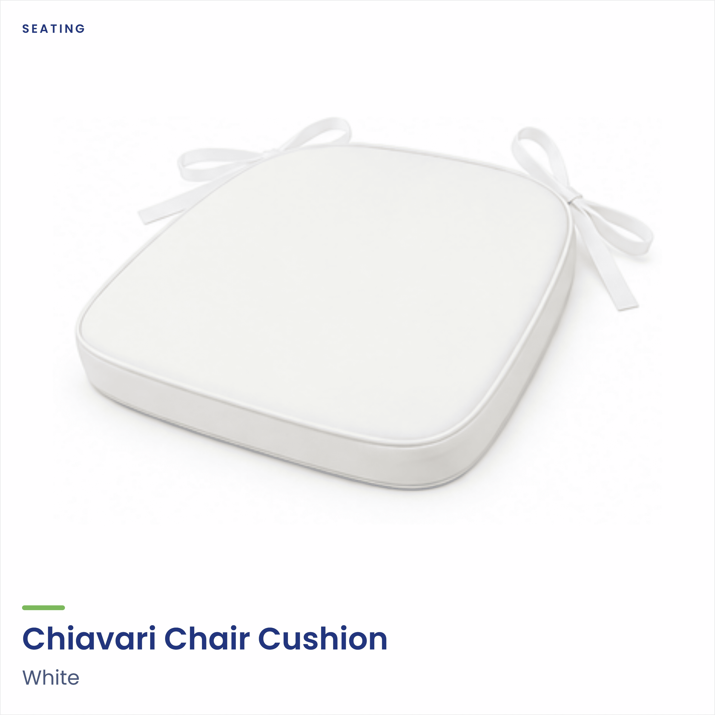 Packaging of Chiavari Chair Cushion, white color, with a decorative bow on the side.