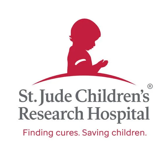 Silhouette of a child looking at their hand over a curved line, with the st. Jude Children’s Research Hospital logo and the tagline 'Finding cures. Saving children.'