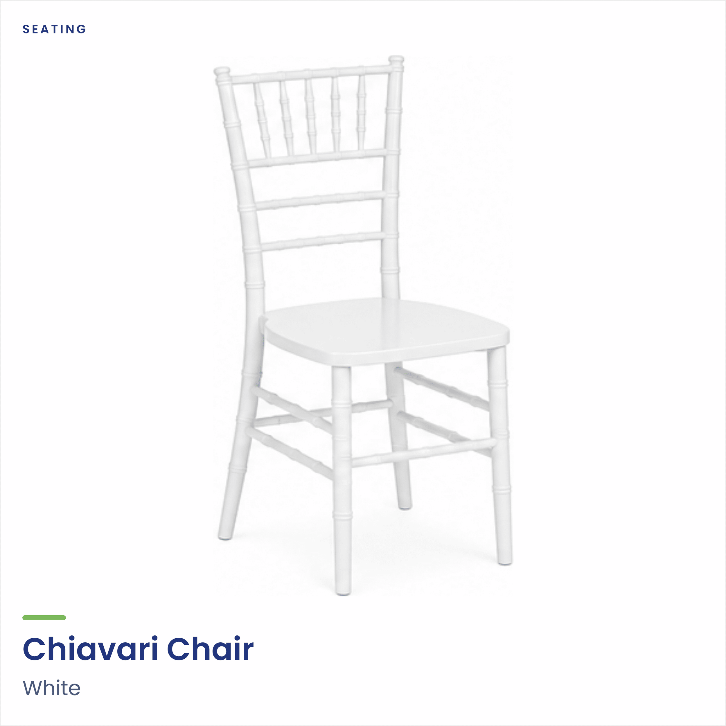White Chiavari chair with a decorative backrest design, viewed from the side.
