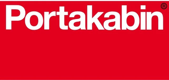 Portakabin logo with white text on a red background