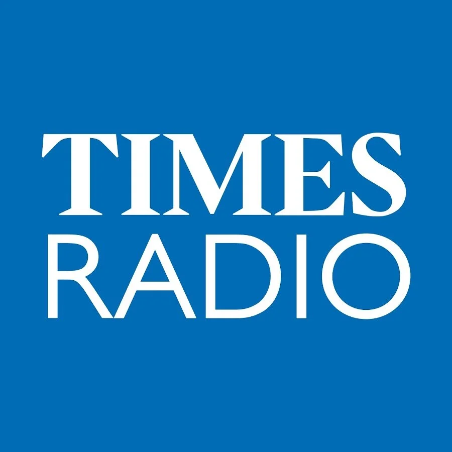 Times Radio logo on blue background