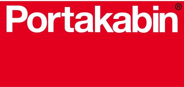 Portakabin logo with white text on a red background
