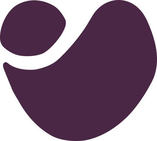 A large purple heart with a smaller circle attached to the top left of the heart.