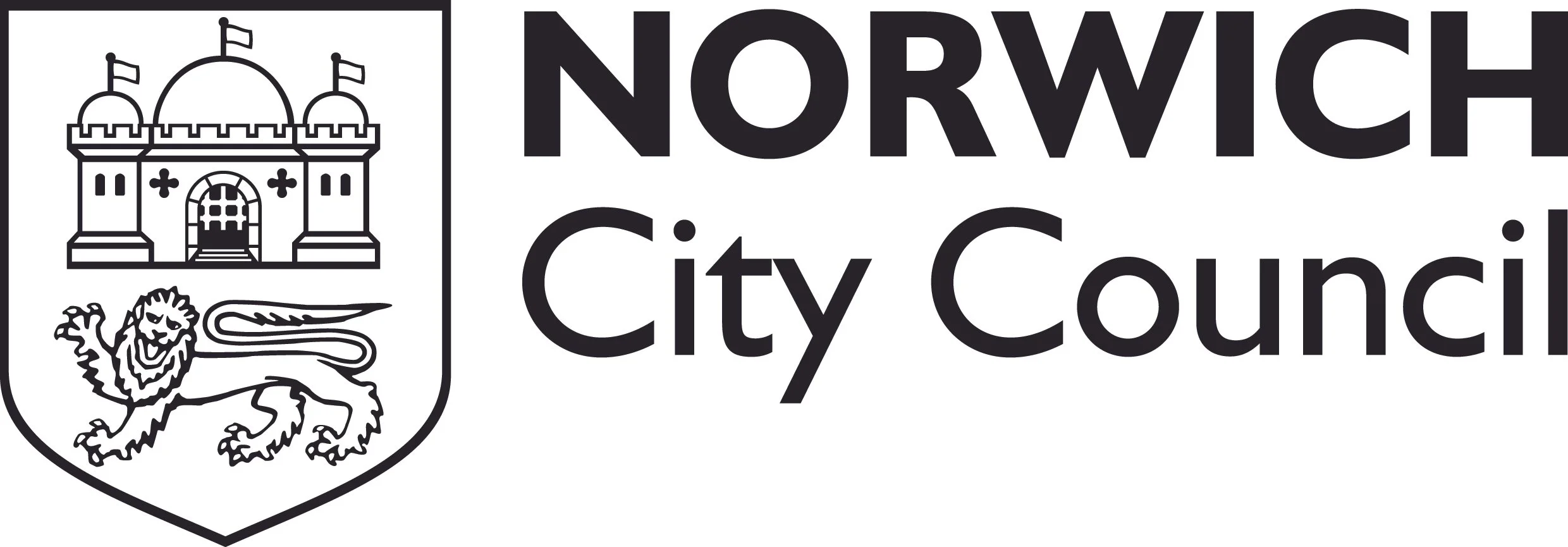 Norwich City Council logo featuring a castle and lion crest