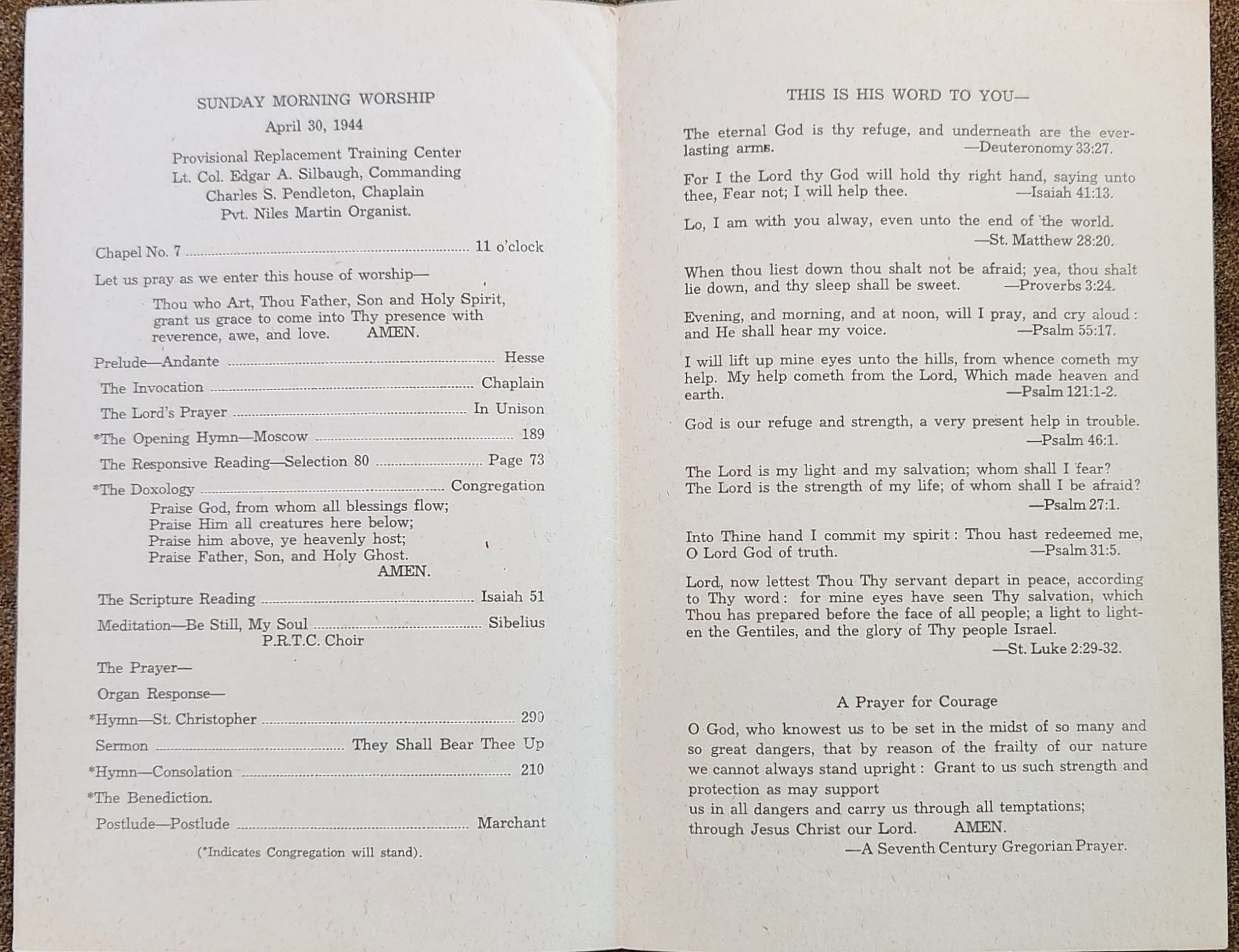 70th Infantry Division Church Bulletin Apl 30th 1944