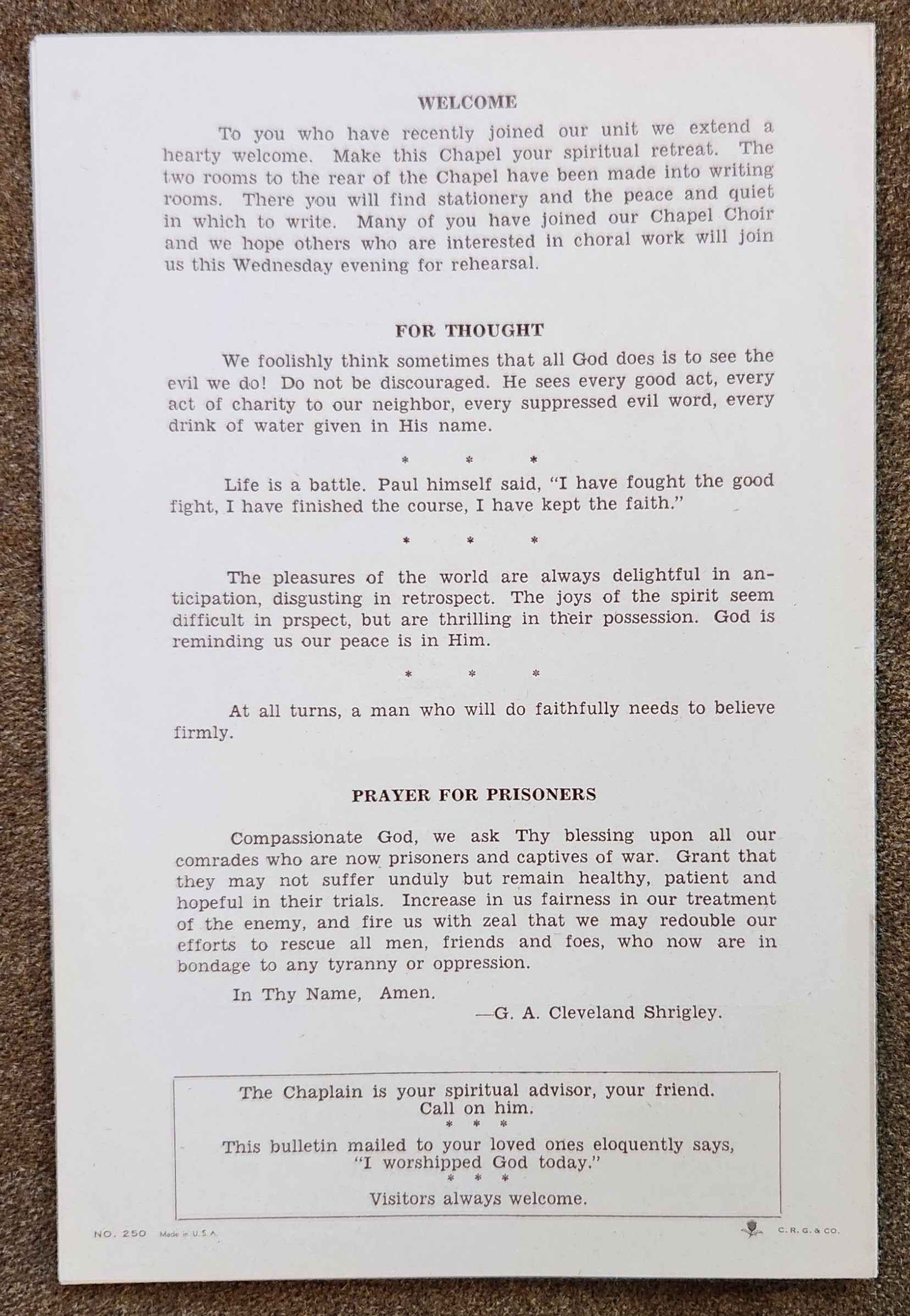 70th Infantry Division Church Bulletin Apl 23th 1944