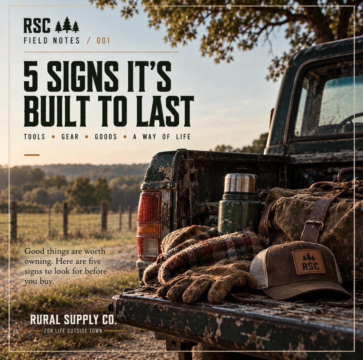 Here are five things we look for when deciding if something is truly built to last.

Buy good things. Take care of them. Use them often.

RSC Field Notes / 001

What would you add to the list?

#RuralSupplyCo #rurallife #bifl #buyitforlife #heritagew