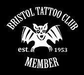 Bristol Tattoo Club logo with a bat and a skull, surrounded by text 'Bristol Tattoo Club', 'Member', and 'est. 1953'.