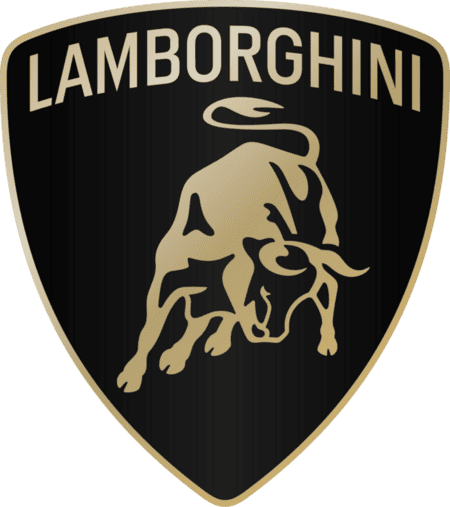 Lamborghini emblem with a gold bull on a black shield background, featuring the brand name at the top of the best consultant for netherlands