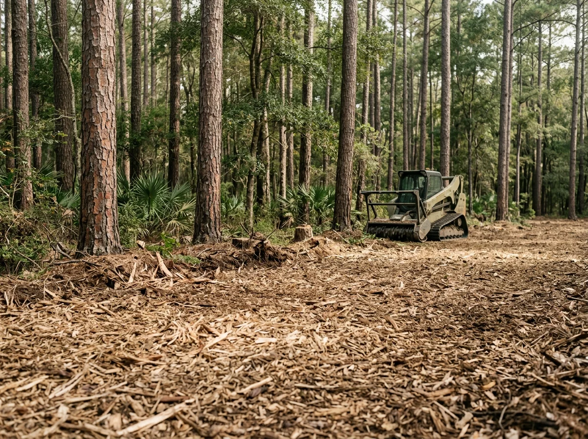 Forestry mulching is an efficient land-clearing method that grinds brush, palmettos, small trees, and overgrown vegetation into natural mulch. Southern Grind provides professional forestry mulching in Jacksonville and throughout North Florida.
