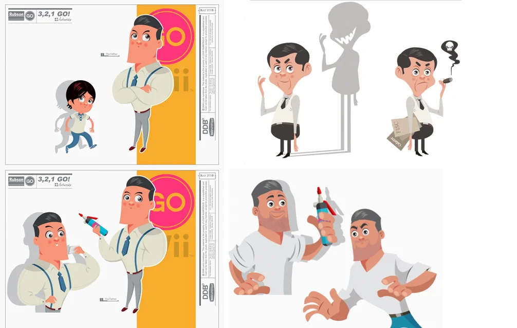 Here are some different version of the dad and his evil boss which we later turned into the annoying neighboor.