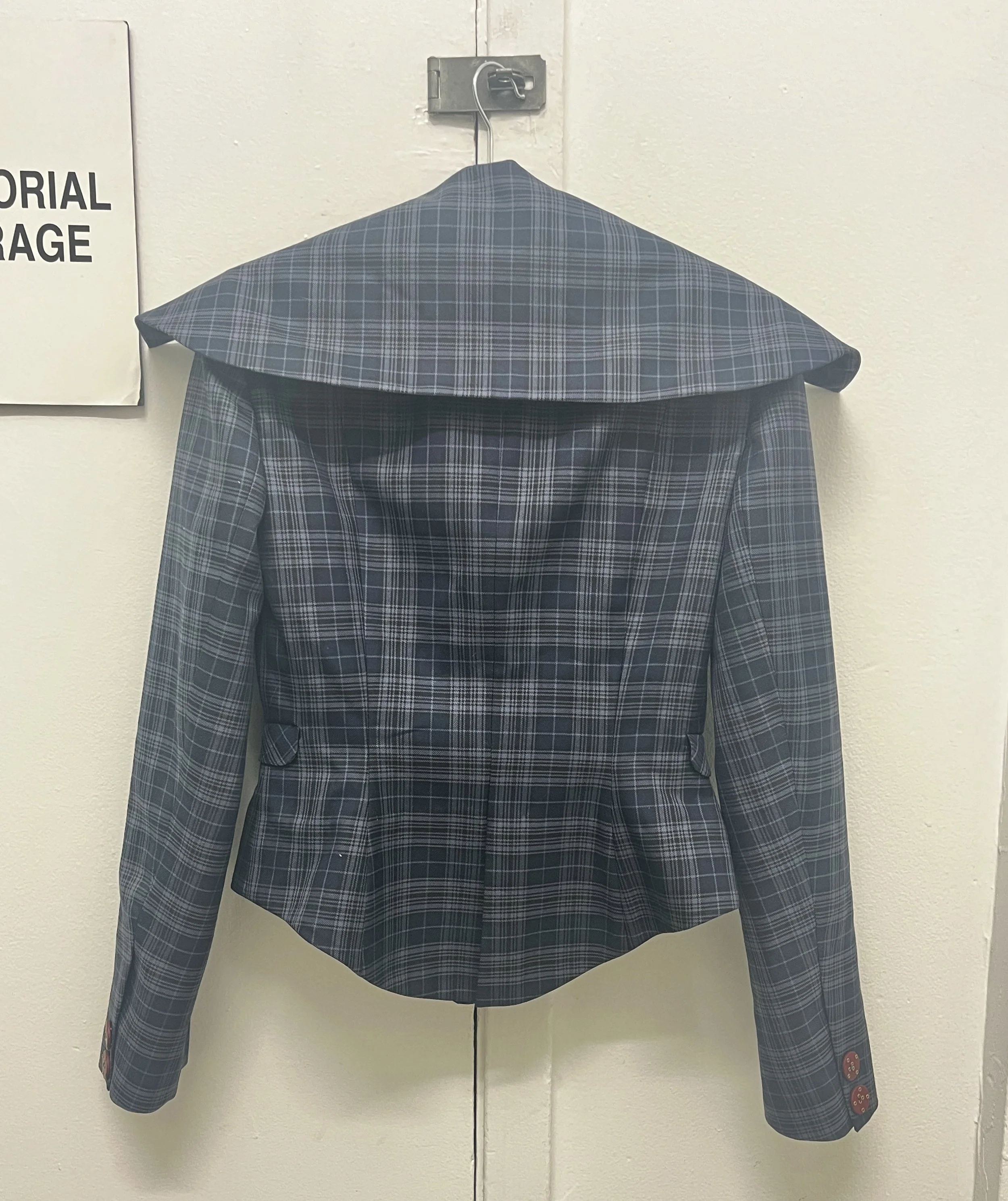 Fitted Suit Jacket, wool, with shoulder pads and welt pockets. Designed, flat patterned, and constructed in 2025.