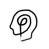 Outline of a human head in profile with a spiral inside.