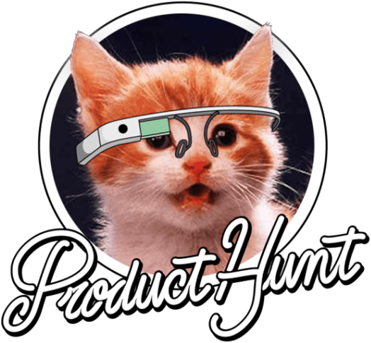 A cartoon image of a cat with orange and white fur wearing smart glasses. The image includes the text 'Product Hunt' in stylized font.