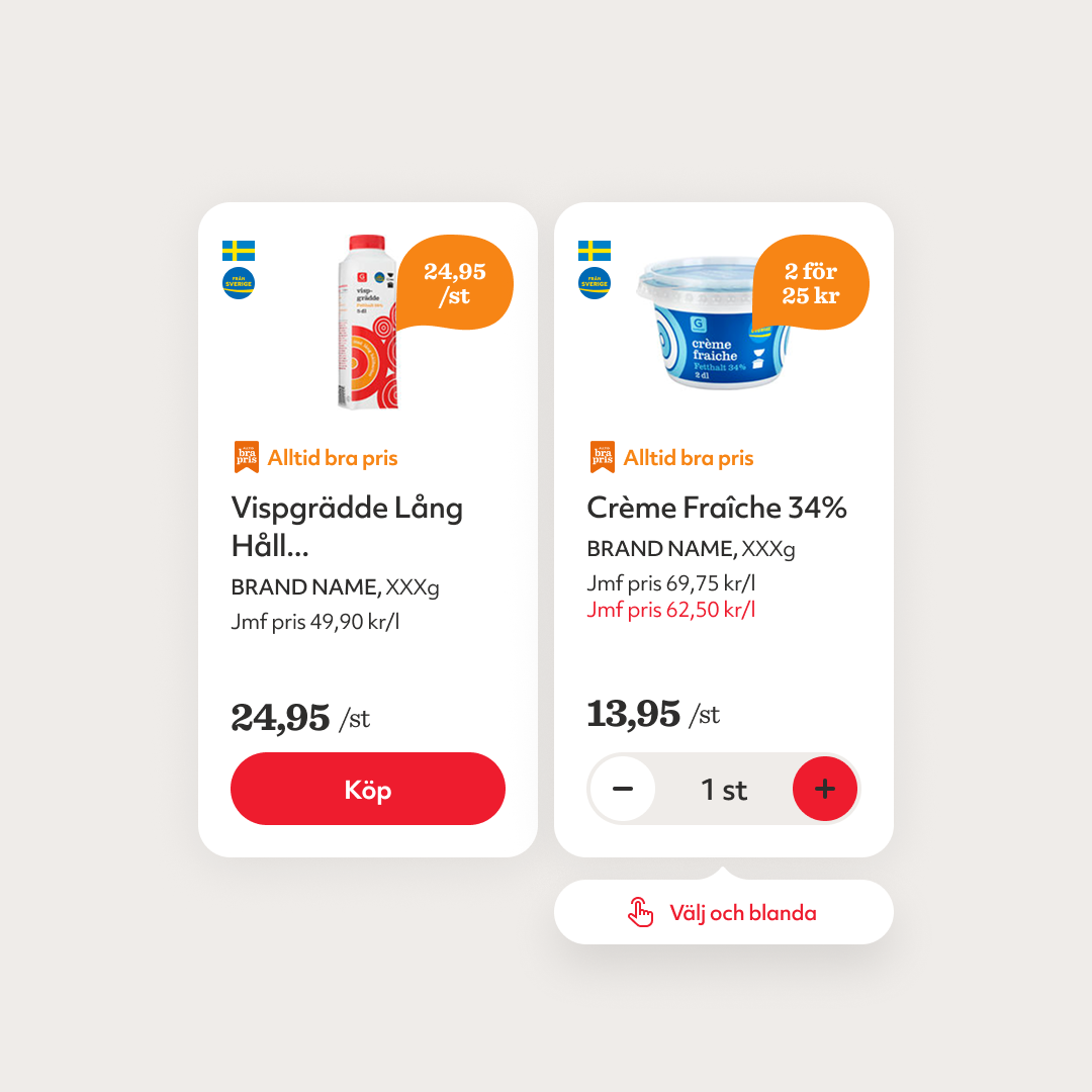 Online grocery shopping cart with two dairy products