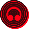 Red and black concentric circle pattern with two solid red circles at the bottom