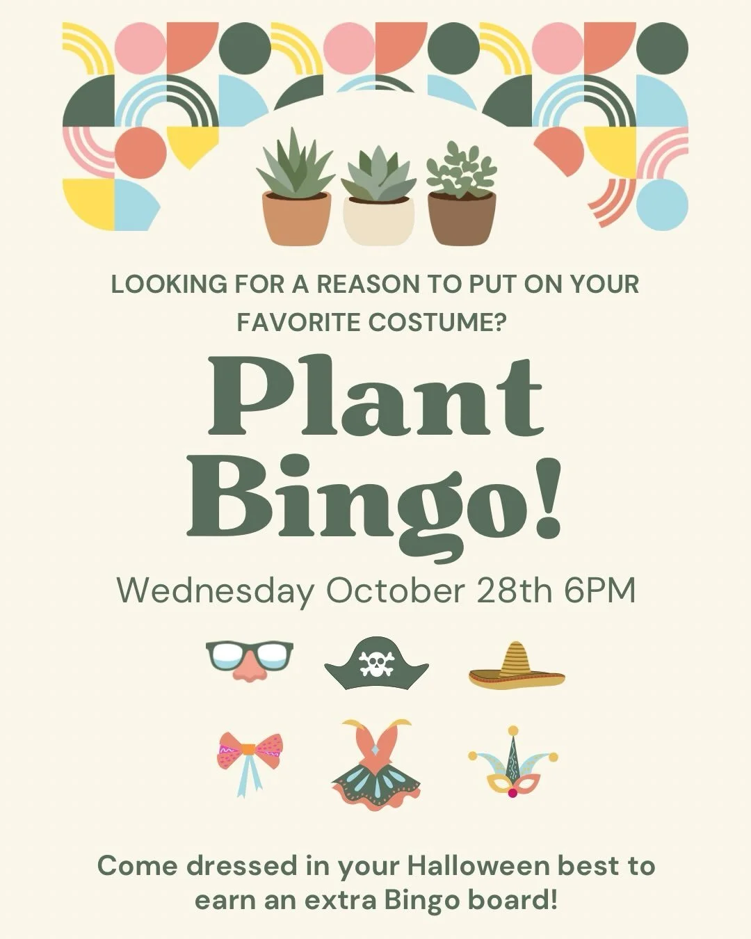 Looking for a reason to put on your favorite Halloween costume?! 🥸 Join us for Plant Bingo on Wednesday October 28th at Field Brewing in Westfield!

Anyone who comes in costume will earn an extra bingo board! Our favorite costume will win a plant pr