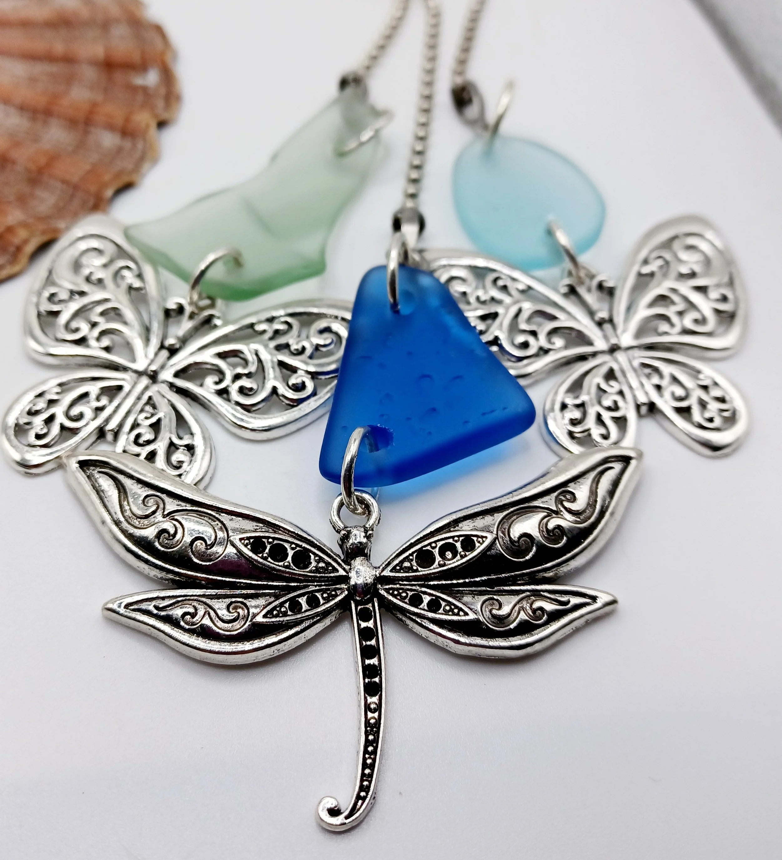 Sea Glass Fan Pull Butterfly