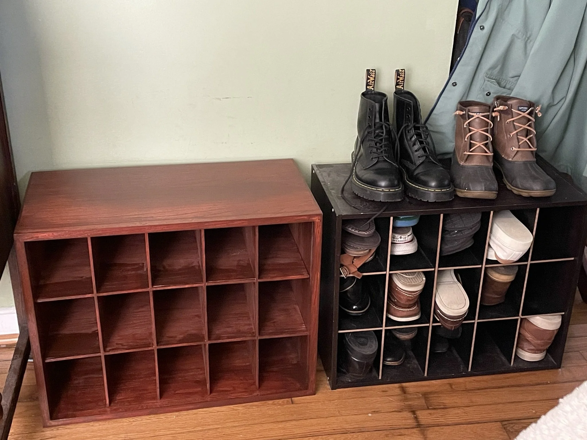 A shoe rack to meet a particular need.