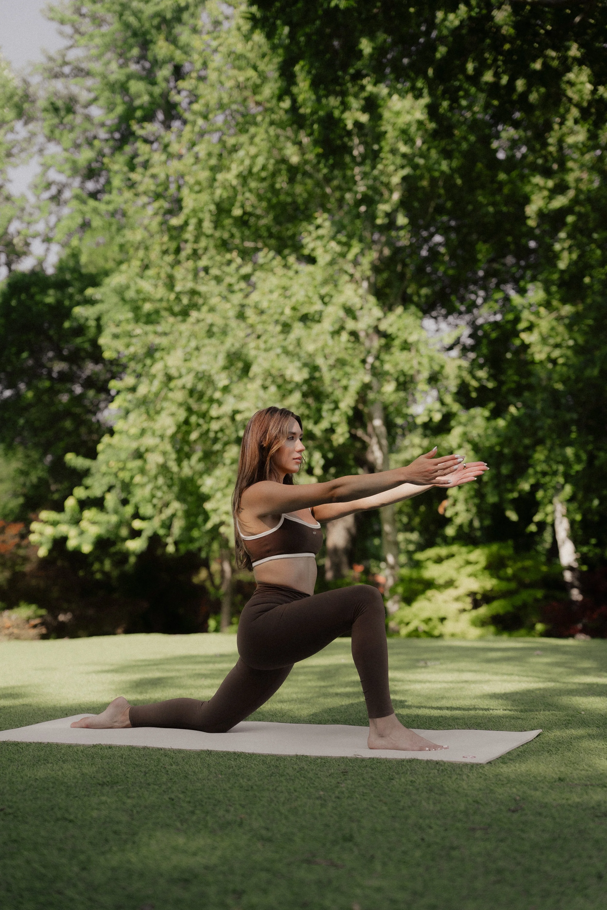 Audri Harrell, certified personal trainer and yoga instructor, practicing yoga outdoors in Dallas, Texas.
