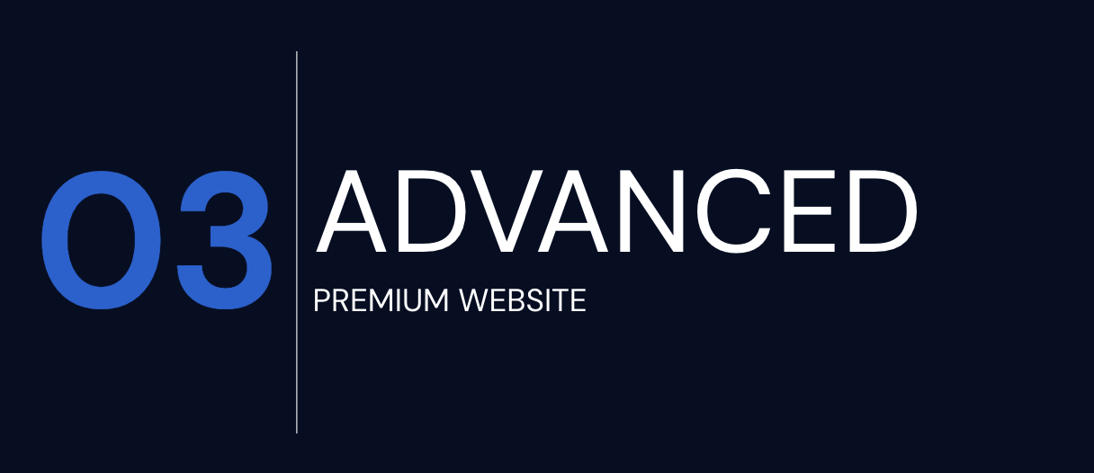 Slide number 3 with the title 'Advanced' and the subtitle 'Premium Website' on a dark background.