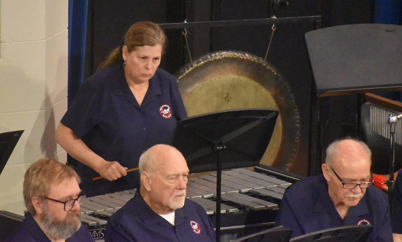 The mallet player for the Roman Festival Brass Band of Rome GA.Xylophones, marimbas, bells and lots of other percussion is used by a brass band