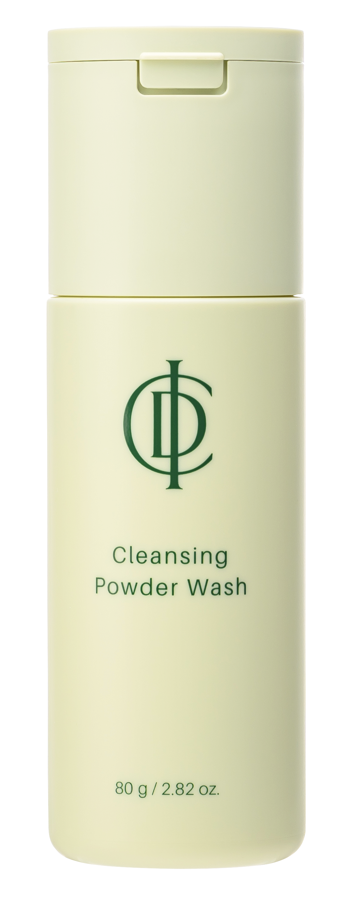 A bottle of Dill's Cleansing Powder Wash with a green logo and text on a pale yellow background.