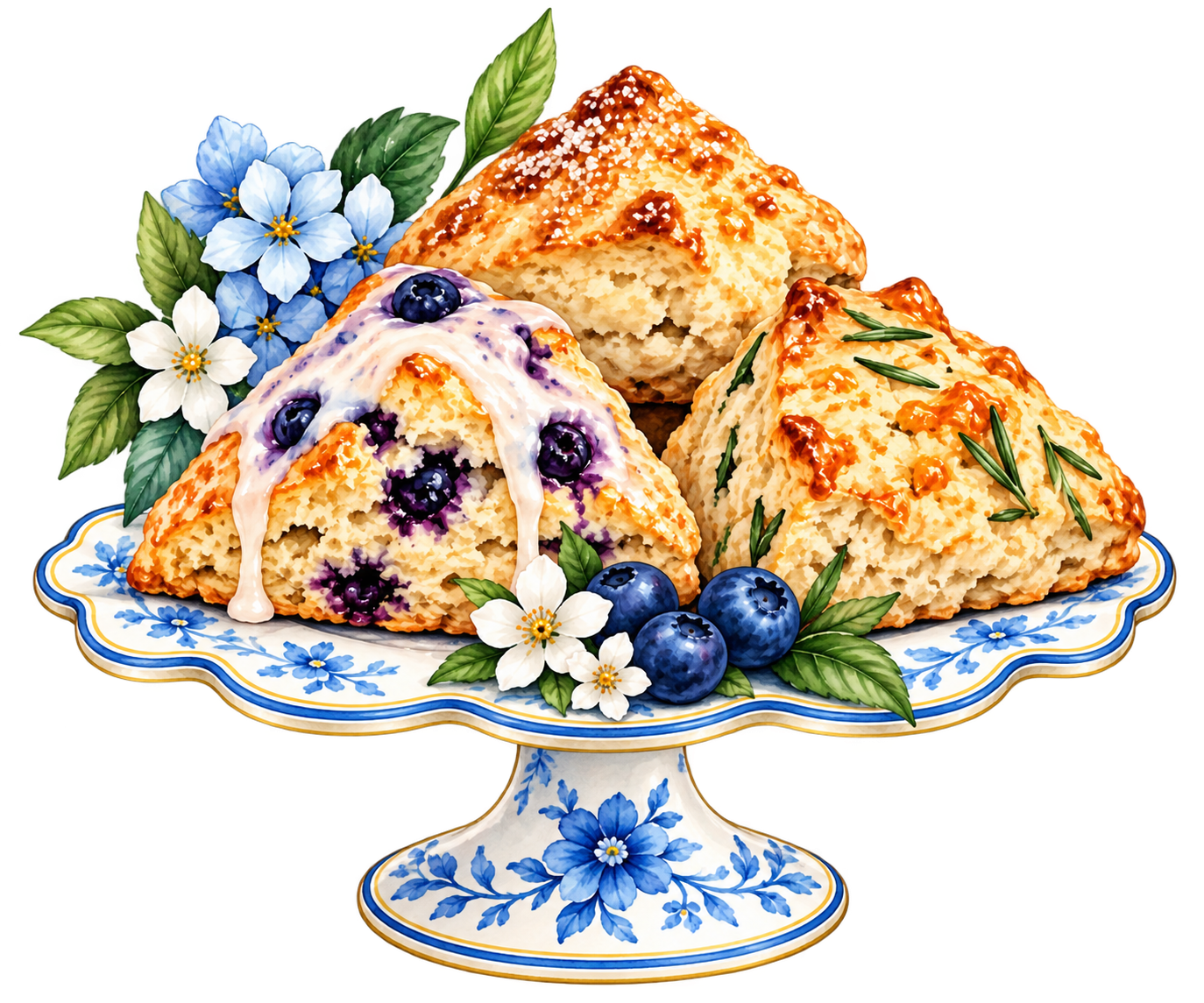 Illustrated plate of handcrafted scones from Orlando Scone Co.