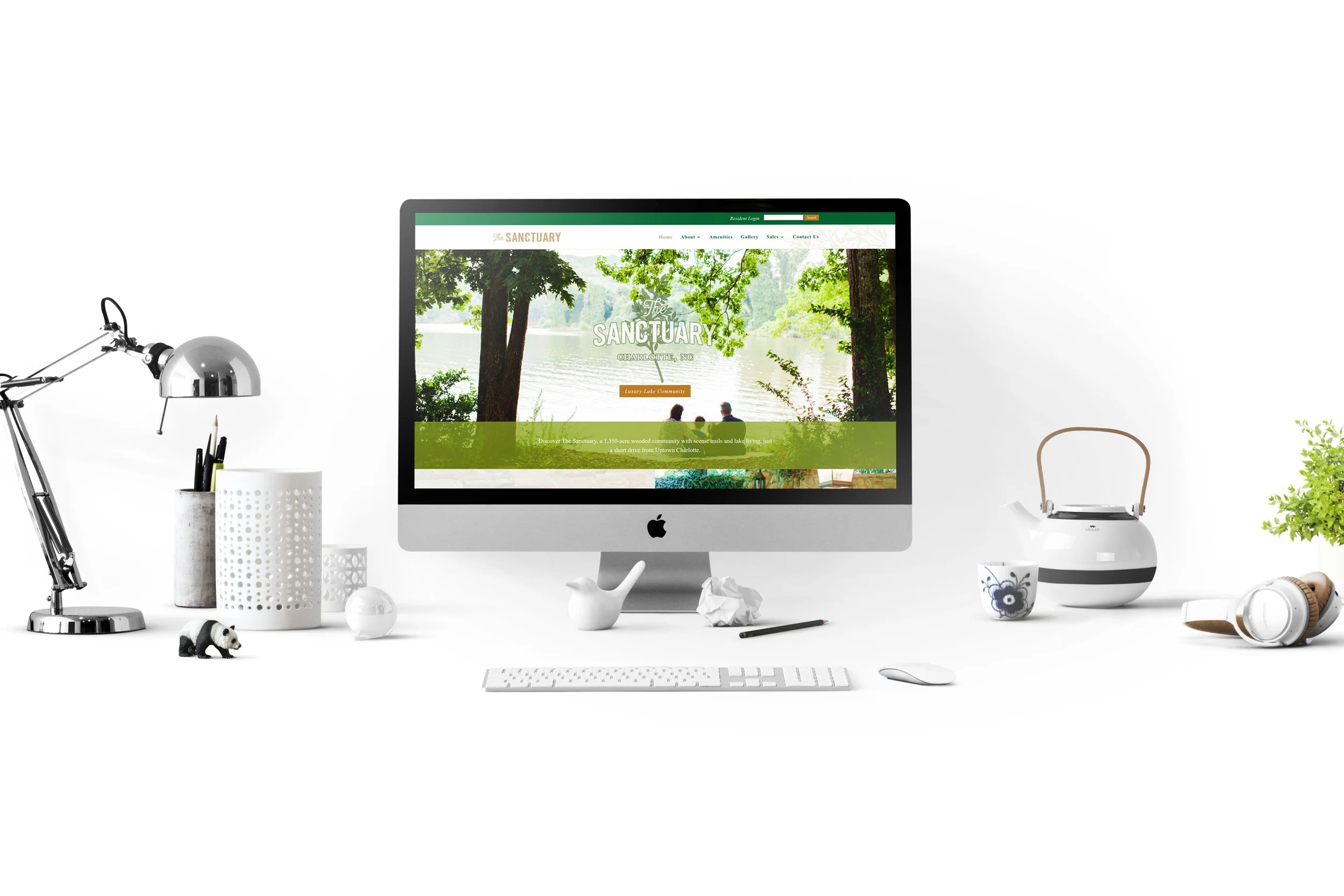 The Sanctuary at Lake Wylie website mockup on an iMac