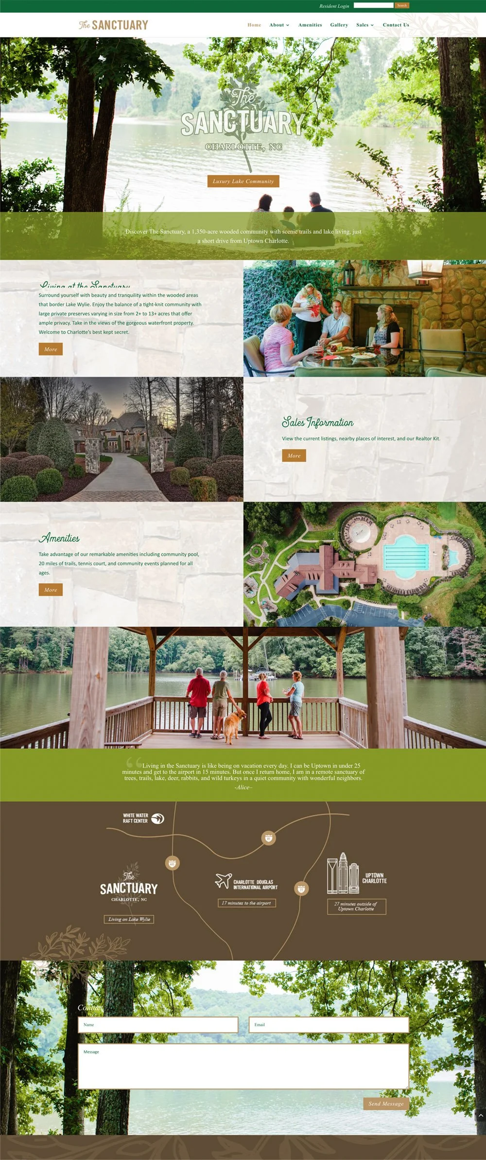 Logo and website design homepage for The Sanctuary at Lake Wylie