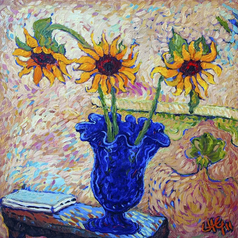 Blue Vase with Sunflowers