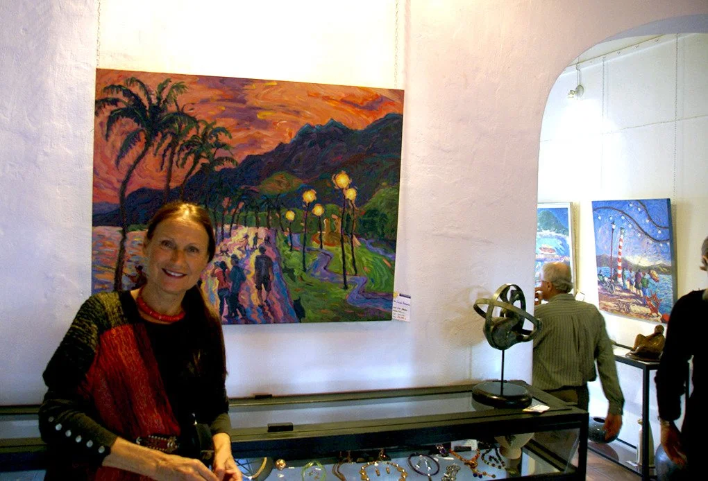   artist Ute Hagen in front of her work "Sunset Promenade" - SOLD  