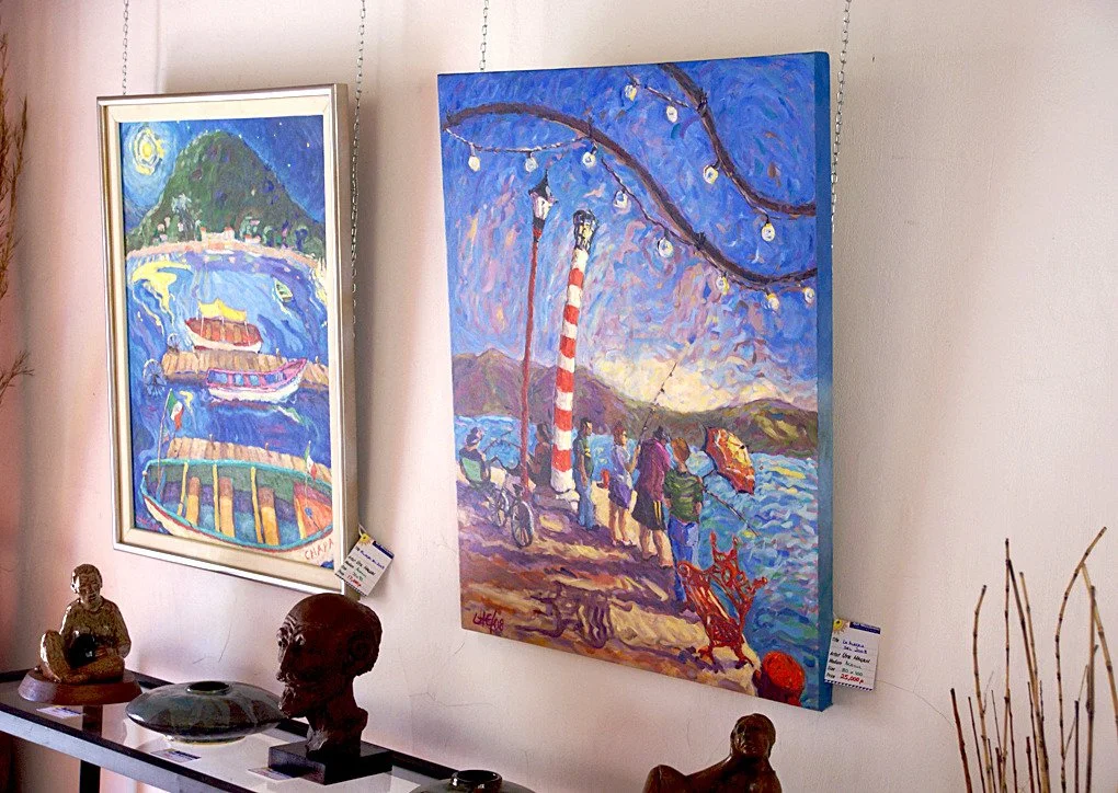   painting of the action on Ajijic's Pier  