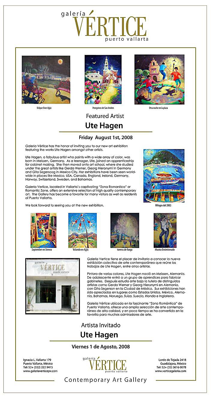 Invitation August Exhibition, Galeria Vertice, Puerto Vallarta, Mexico