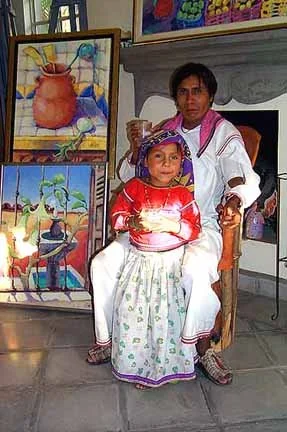 Huichol father and daughter - casa de la artista