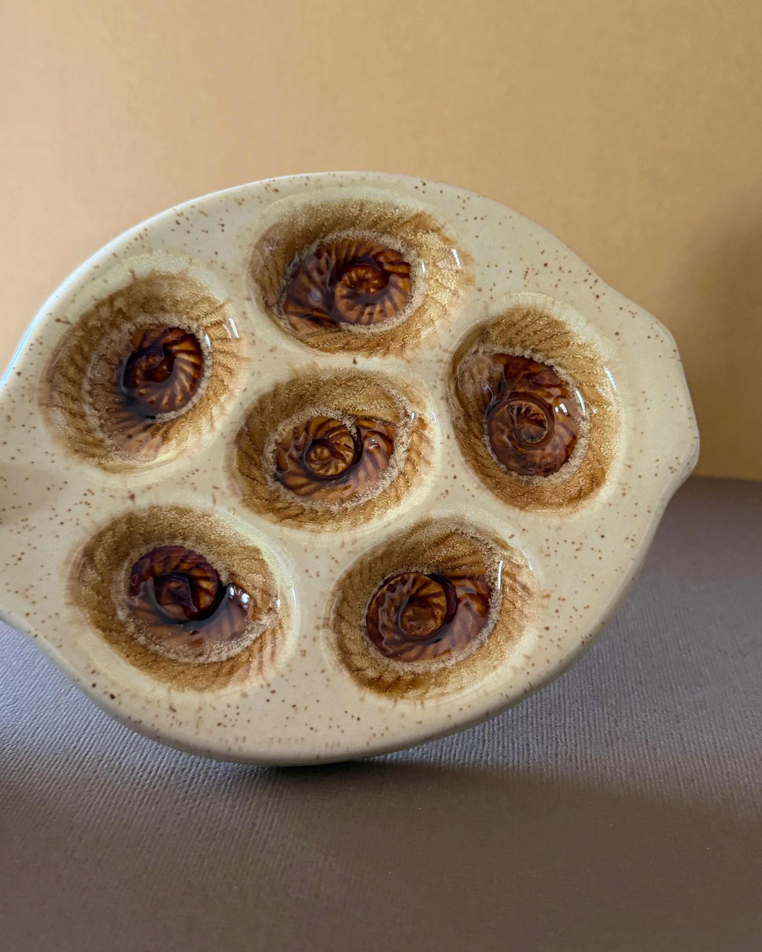 Vintage Speckled Ceramic Escargot Serving Dish