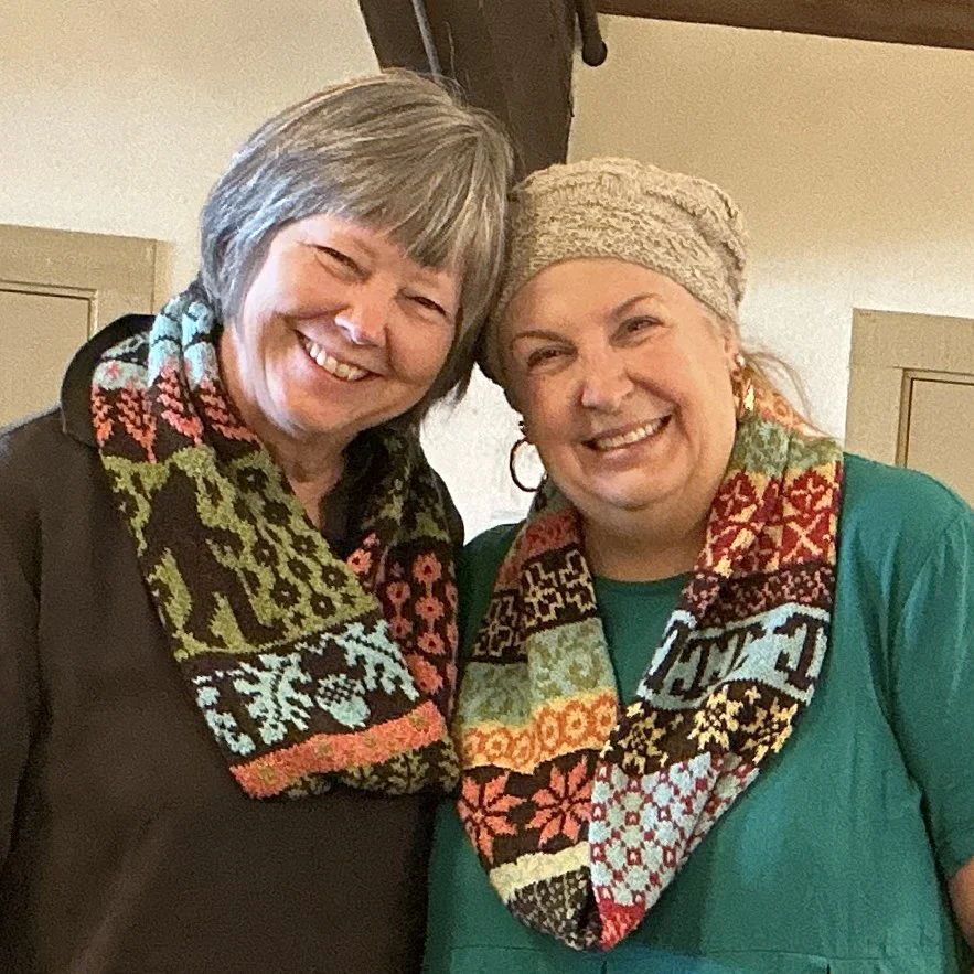 Linda & Debbie, in our 'Watch Out for Bigfoot' cowls.