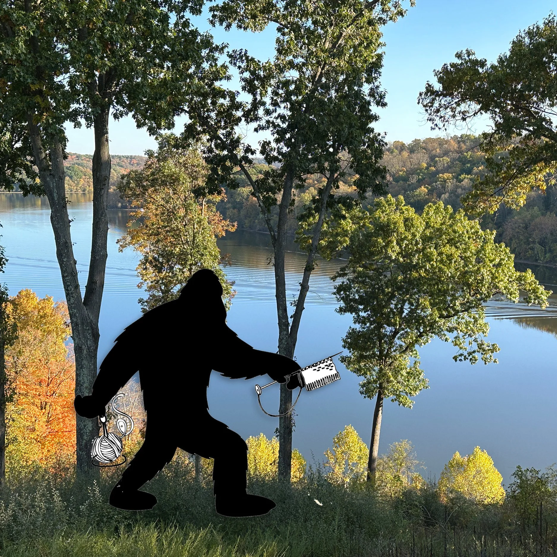 bigfoot in the woods w knitting.jpg
