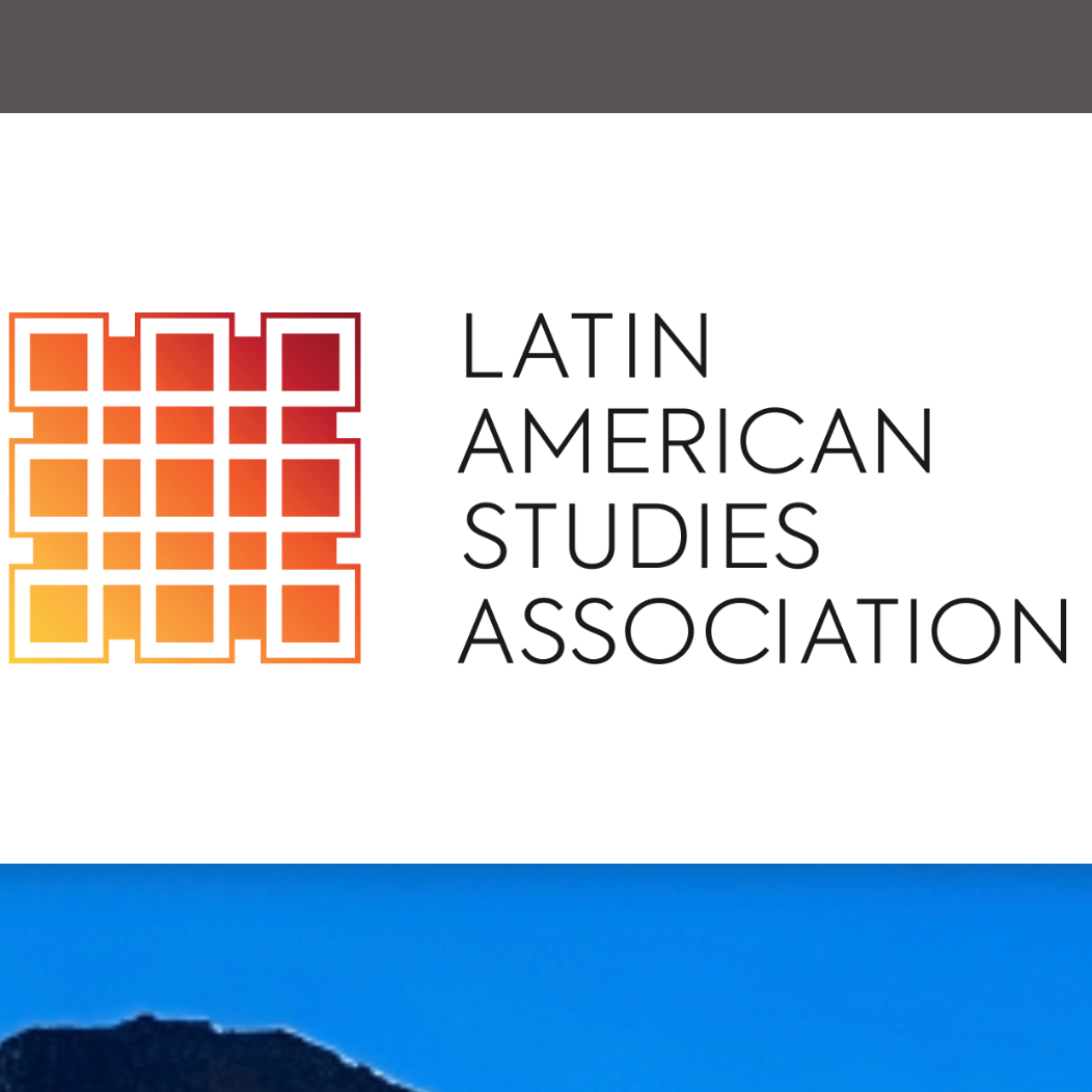 Logo of the Latin American Studies Association with a grid pattern in shades of orange and red and the name written in black text.