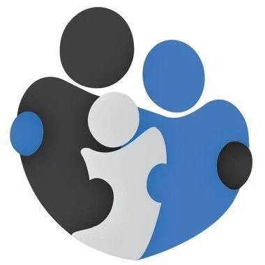 Illustration of three stylized human figures, representing diversity, embracing in a circle.