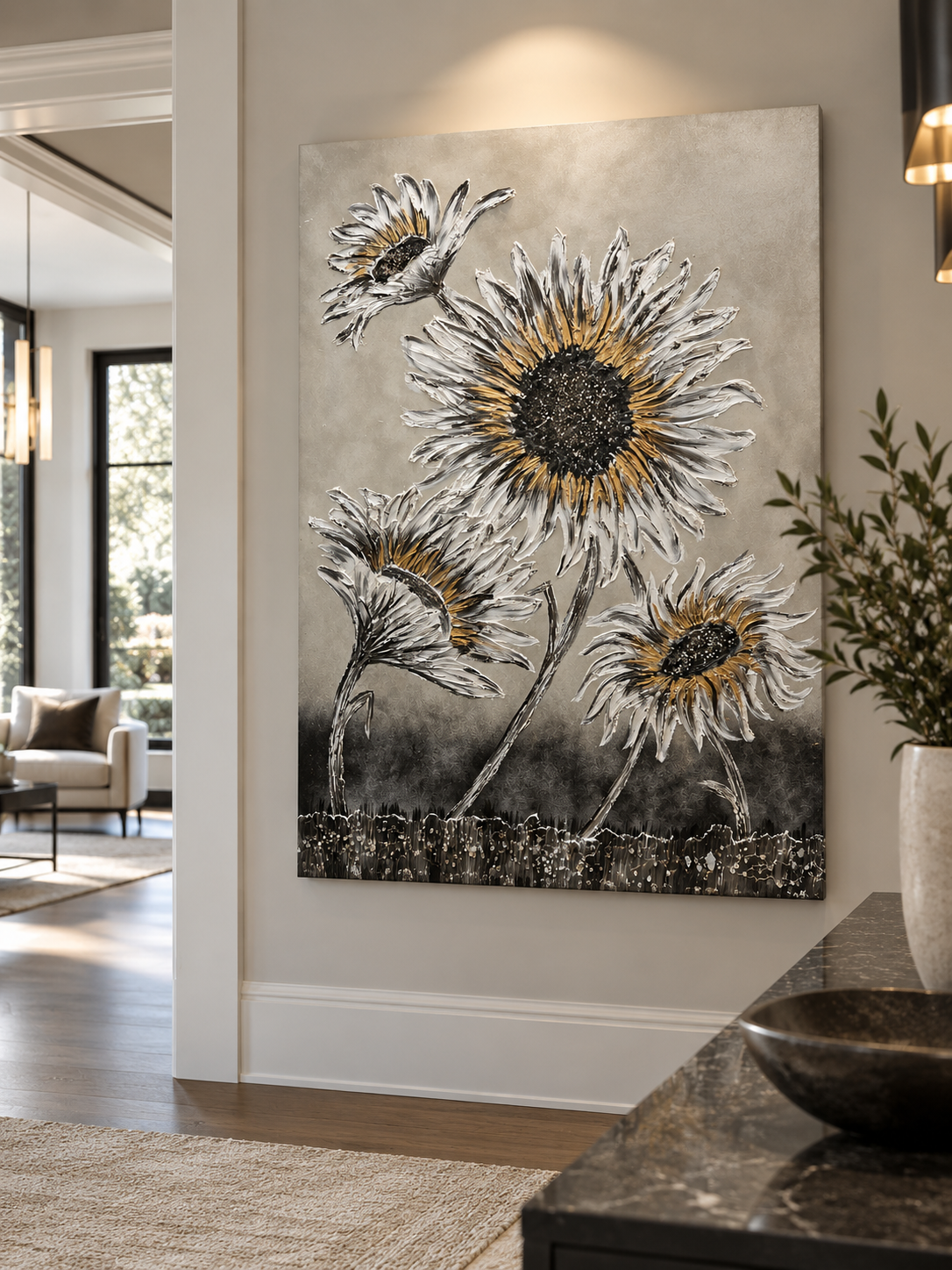Sunflower Elegance Gold-Embellished Painting