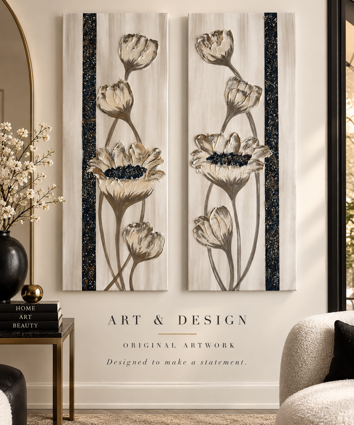 Exquisite Navy Floral Wall Art Duo