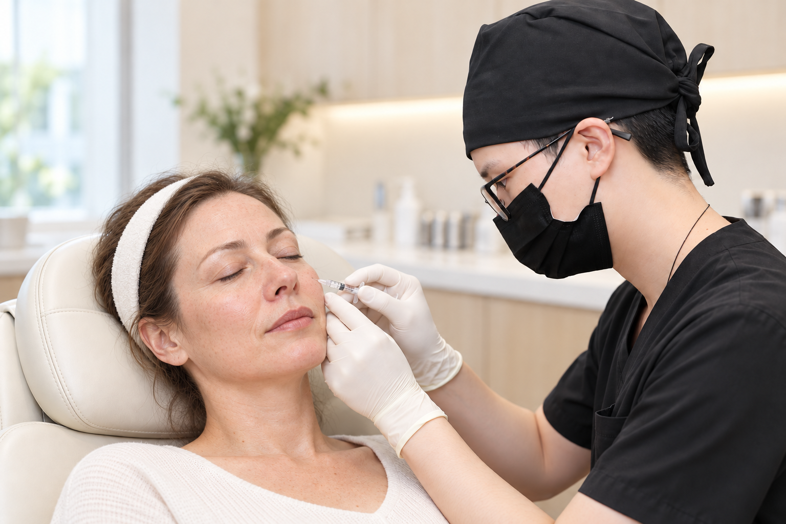 AI-edited illustration of a cosmetic injection consultation