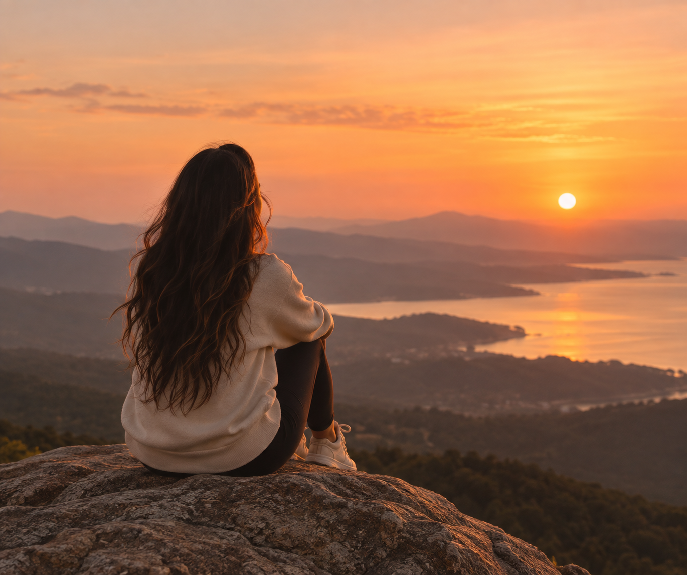 Girl Looking At Sunset