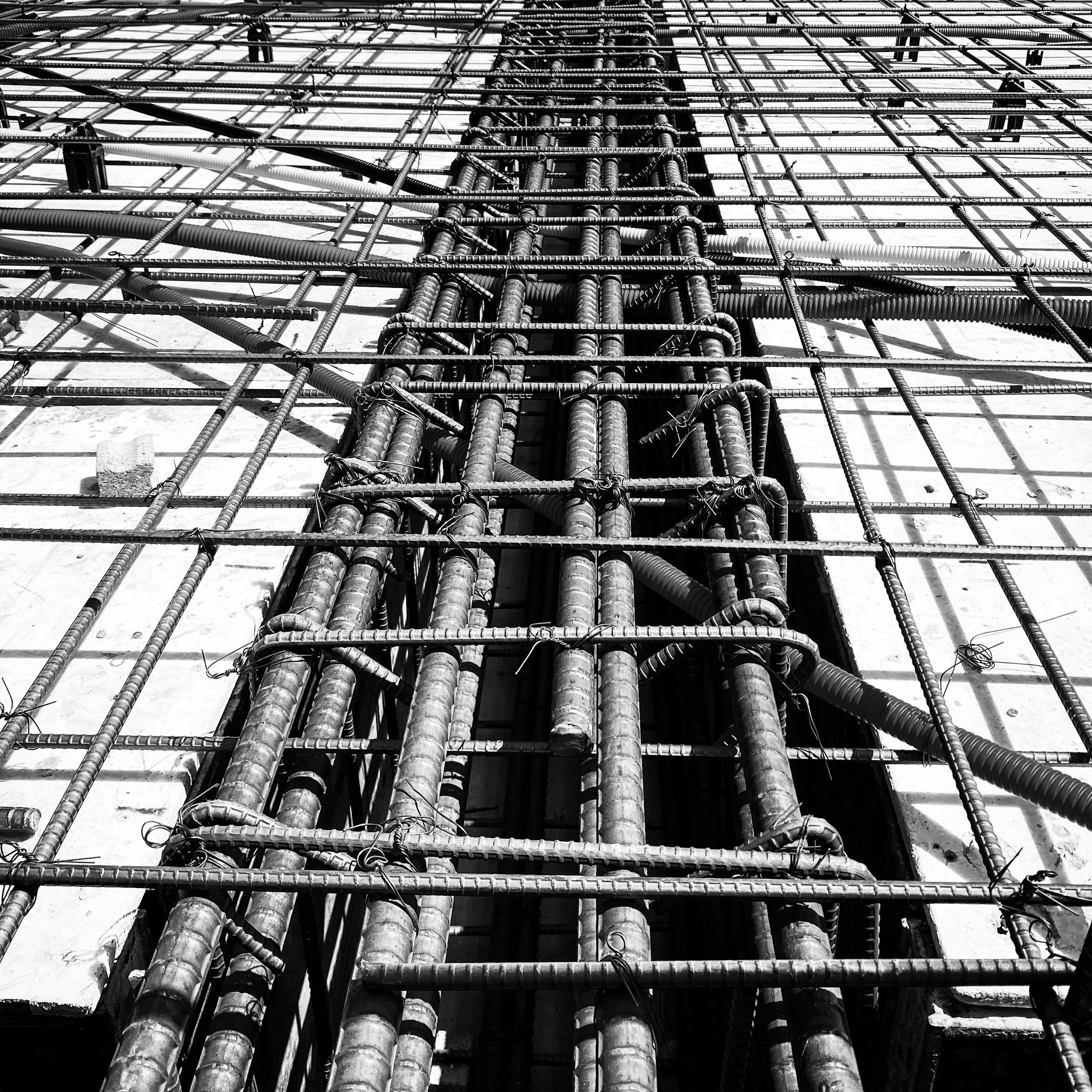 Construction steel rebar used for building foundation.
